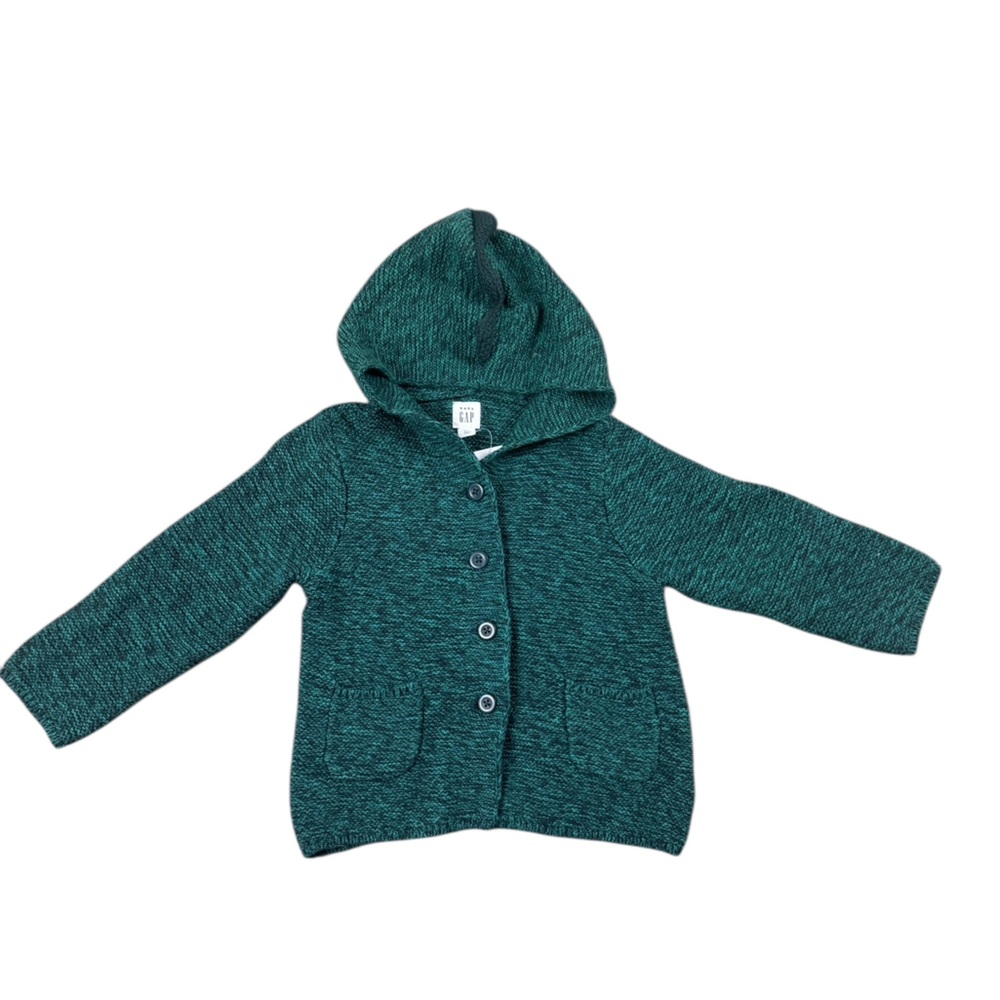 NWT Baby GAP Dino Garter Hoodie Green Cardigan Sweater Boy 12-18 Months - Picture 5 of 7